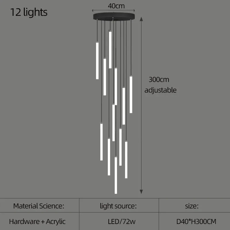 Nordic Stairs LED Long Chandeliers Minimalist Duplex Attic Living Room Kitchen Pendant Lights Home Decoration Ceiling Chandelier