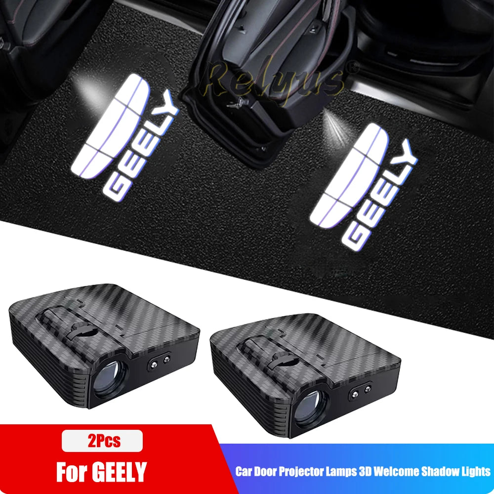 LED Car Door Projector Lamps Welcome Light For Geely Tugella Azkarra Coolray GX3 LC Panda EX2 EX5 EM-i Galaxy Starship 7 EM-i L7