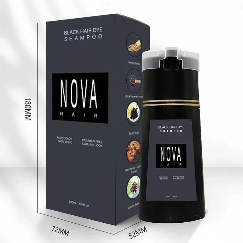 200ml Nova Hair Dye Shampoo 3-in-1 Hair Coloring Shampoo Instant Dye Shampoo Men Women Natural Fast White Hair Dyed Black Hair