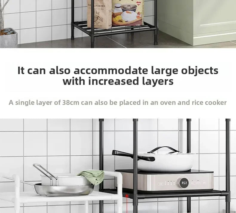 Kitchen multi-layer removable storage cart, floor-to-ceiling storage rack, household storage rack fridge organizer dish rack