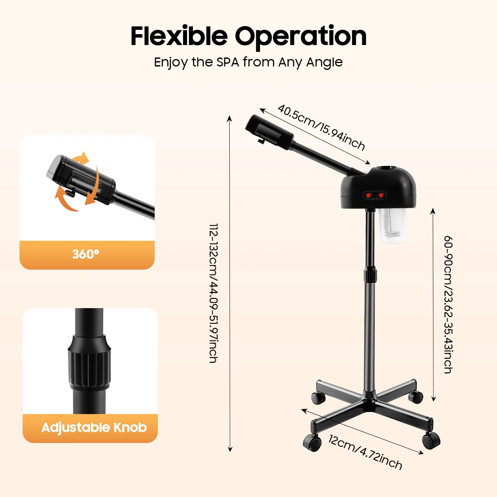 750ml Ozone Facial Steamer Height Adjustable Sprayer 360° Rotatable Movable Skin Care Equipment for Salon Beauty Spa White/Black