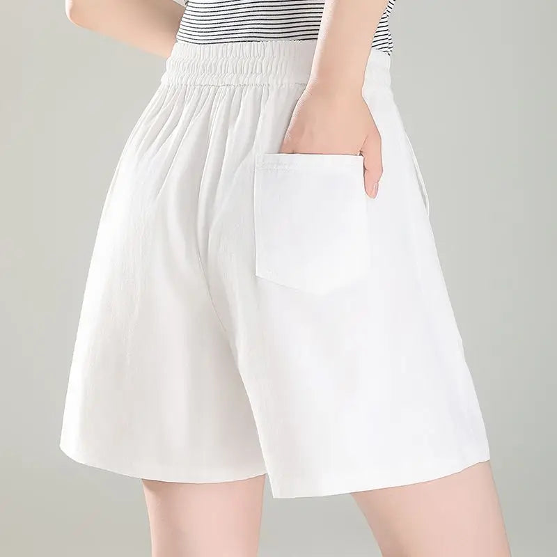 Sports Summer New Casual Loose Thin Five-point Pants 100 Cotton High Waist Thin Shorts Versatile Wide Legs