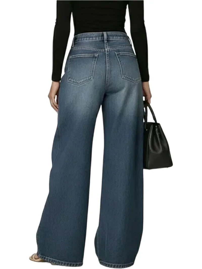 Summer 2026 New American Women Denim Pants Hollow Eyelet Wide Leg Loose Y2K Korean Vintage Streetwear Full Length Jeans