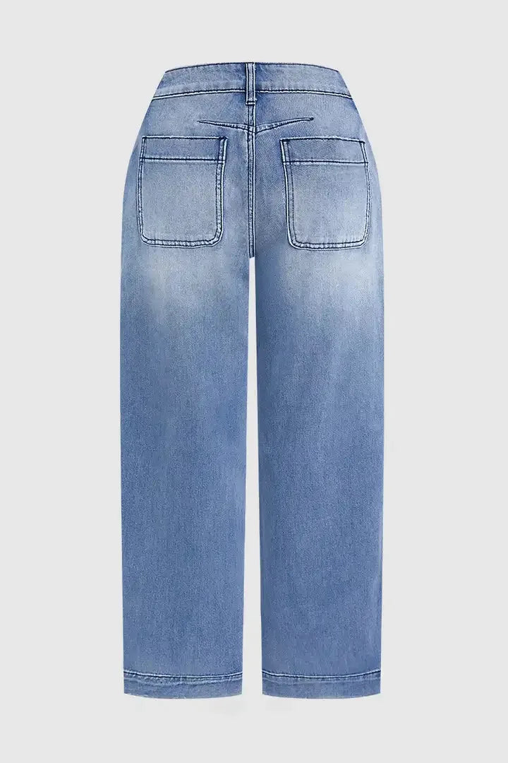 New Women High Waist Loose Straight‑Leg Cropped Jeans Washed Vintage Denim Ankle Pants Casual Daily Streetwear Denim Trousers