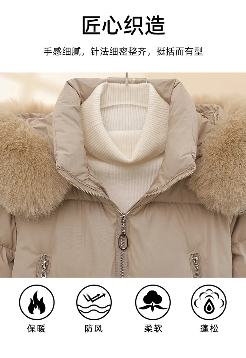 New Women's Big Fur Collar Down Cotton Jacket Winter Short Thermal Padded Jacket Female Removable Hooded Parker Cotton Clothes