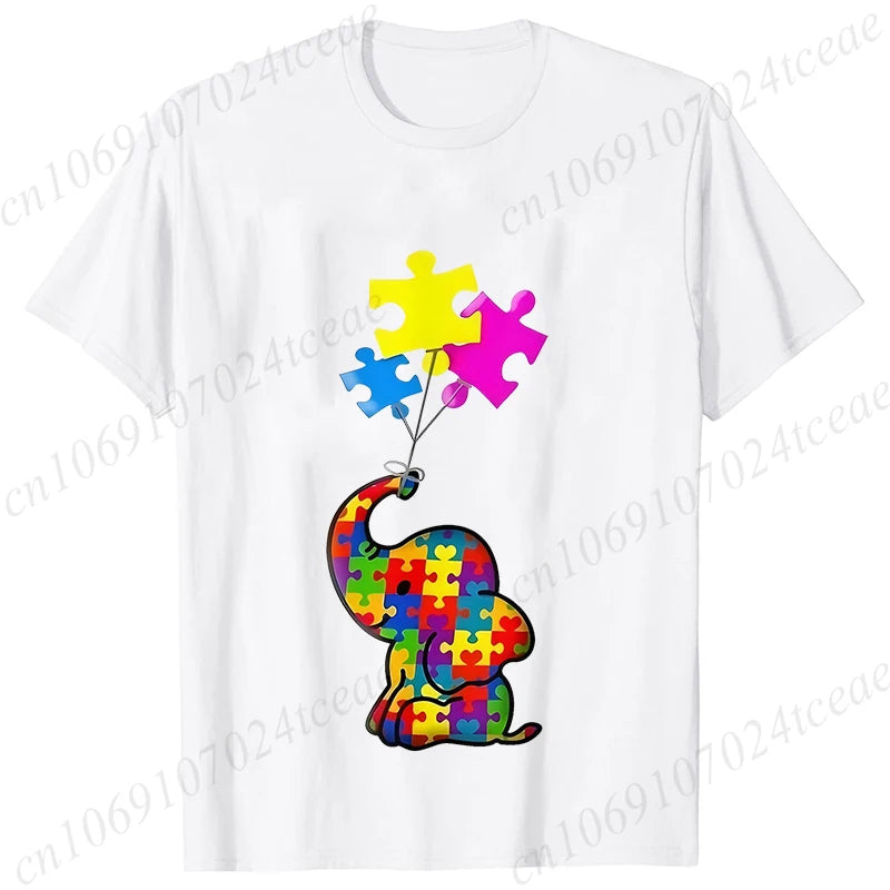 Elephant Autism Awareness Puzzle Adults Kids T-Shirt Fashion Acceptance Neurodiversity Shirt Summer Short Sleeve Tees