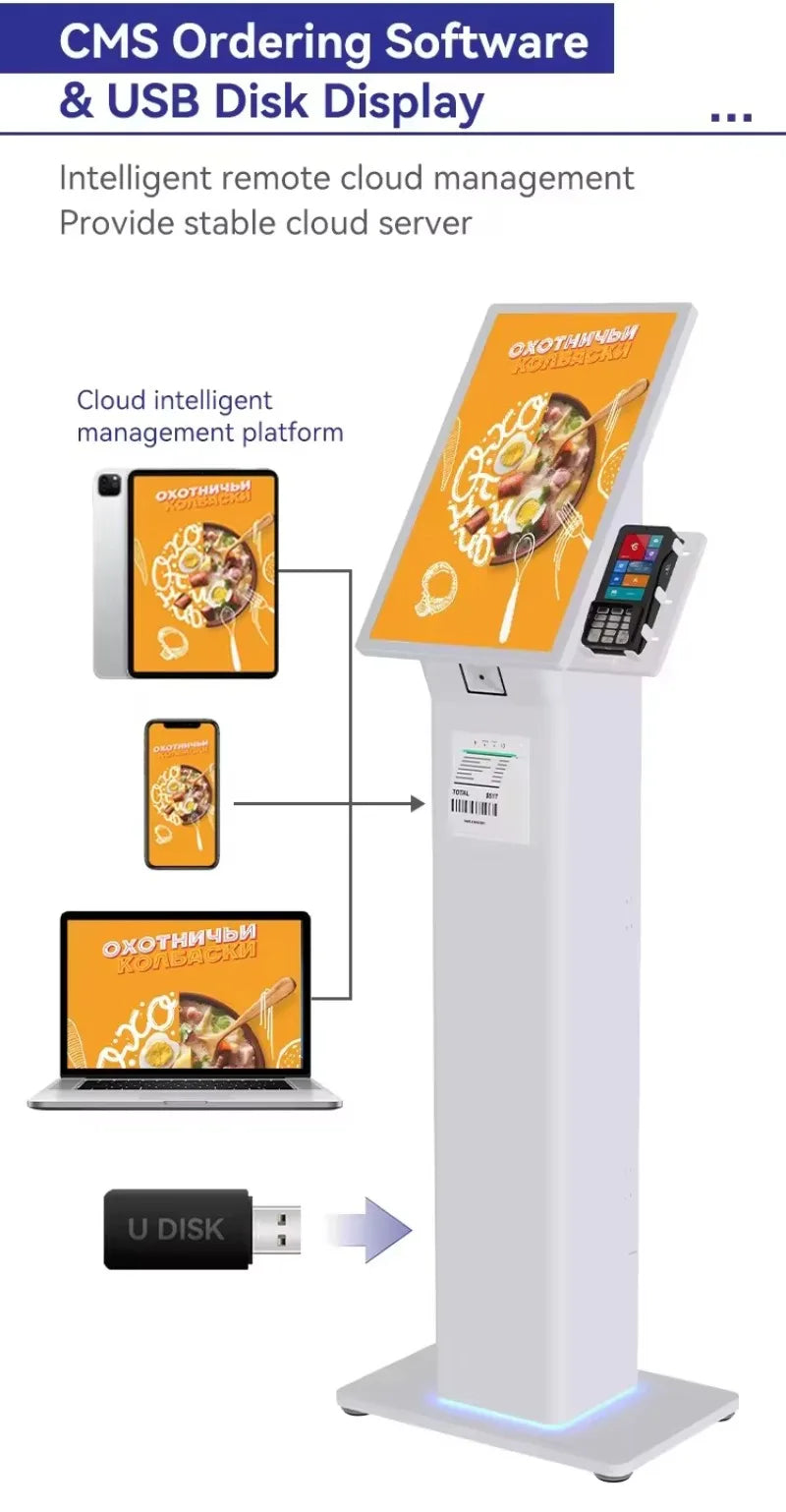 32 Android Self Ordering Kiosk for Restaurant Use Touch Screen Terminal with Receipt Printer and Menu Customization