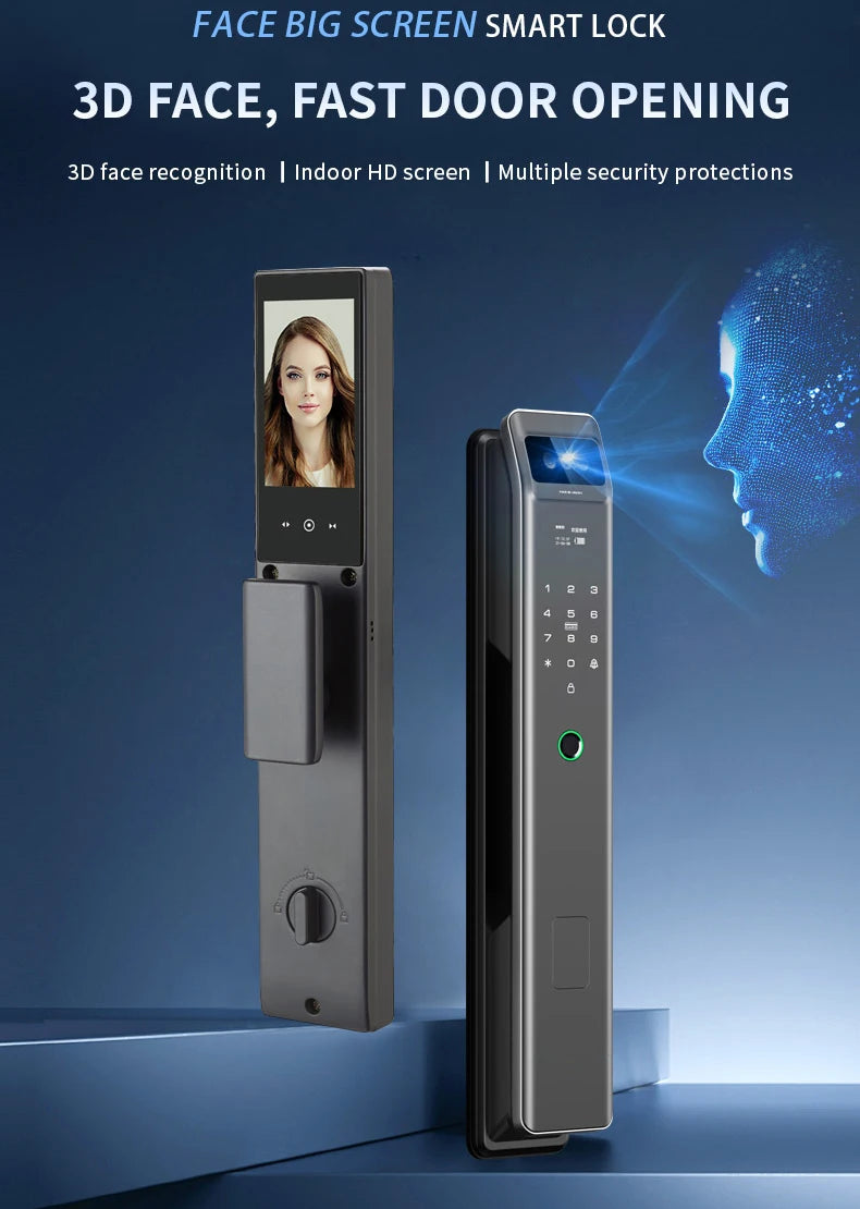 Tuya WiFi High Quality Aluminum Smart Lock Fingerprint Face Recognition Full-Automatic Door Lock With Memory Card For Steel Door