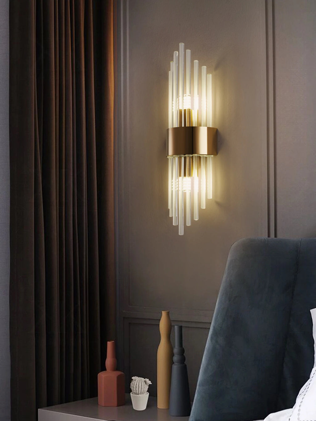 Gold/Black Stainless Steel Crystal Wall Sconce for Living Room, Bedroom, Kitchen Home Decor Lighting, G9 Light Source