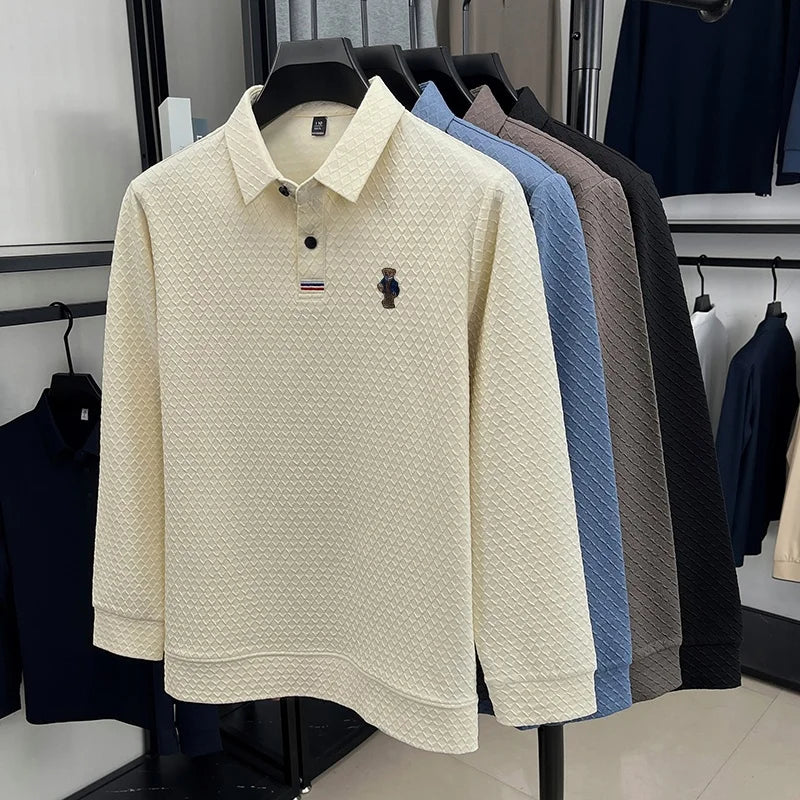 Luxury Brand Men's New High Quality Long Sleeves Polo Shirt Lapel Embroidery Jacquard T-Shirt Business Fashion Leisure Mens Wear