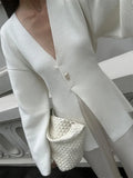 White Knitwear Sweater Cardigan Female Elegant V-Neck Commute Solid Long Sleeve Slim Outwear Women's Knit Cardigan Coat