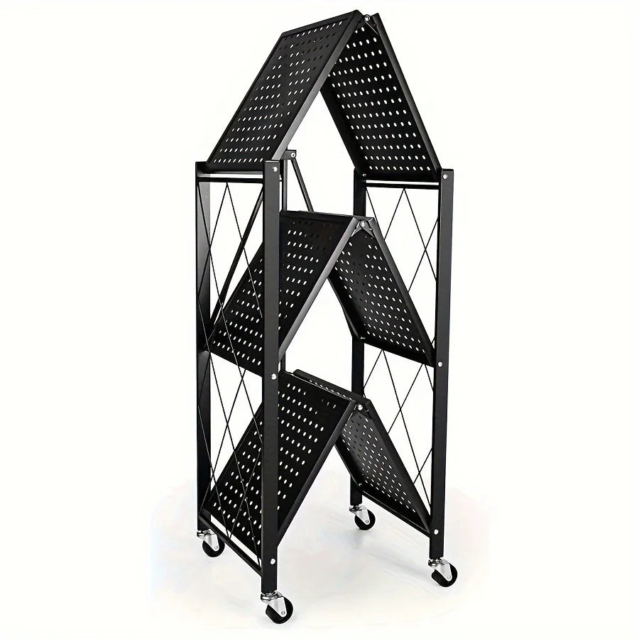 3/4/5-Tier Heavy-Duty Iron Storage Shelf with Rolling Shelves - Heavy-Duty Foldable & Portable Multi-Tier Shelving Unit