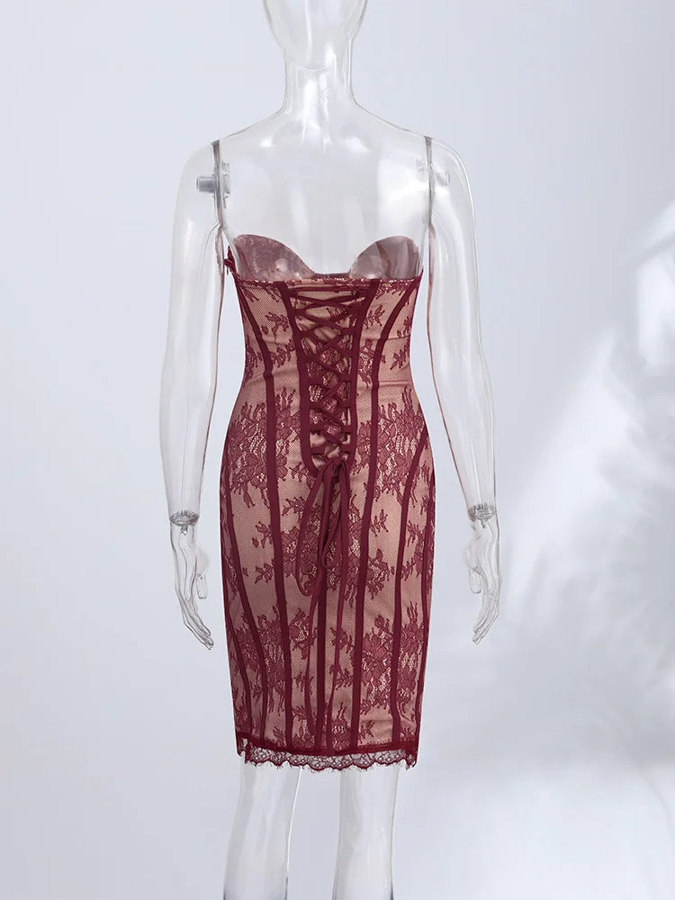 Chic Bold Strapless Gown Sexy Retro Lace Corset Women's Dresses Spicy Girls Parties Trendy Romantic Designers Female Outfits