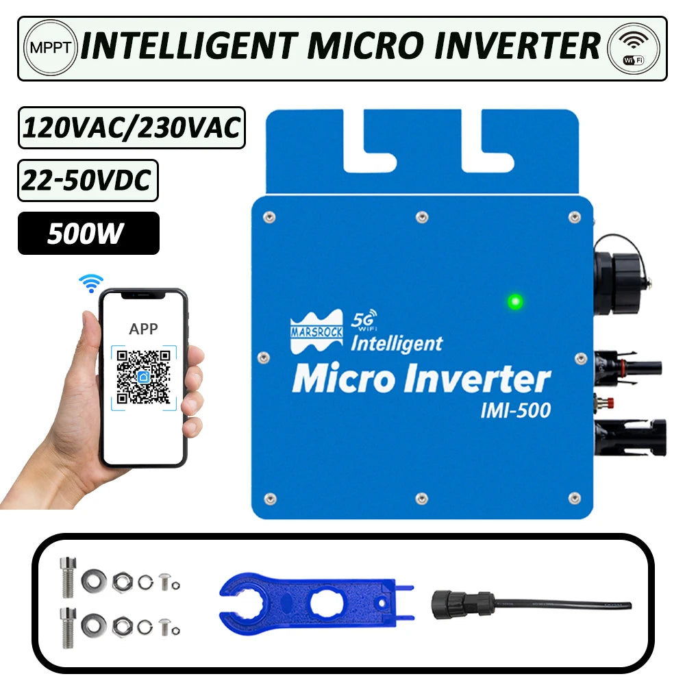 500W Solar Inverter On Grid Tie 22-50VDC Solar Panel Input Pure Sine Wave With WiFi Function IP65 Easy Install For Home Grid