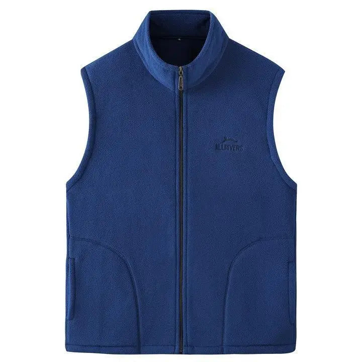 Men's Embroidery Vest Waistcoat Standing Collar Double-sided Fleece Warm Sleeveless Pocket Vest Outdoor Windproof Mens Jacket
