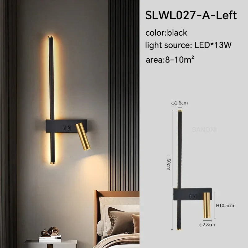 Modern LED Wall Lamp with Reading Spotlight for Living Room Sofa Bedroom Background Bedside Wall Light Bedside Lighting Fixture