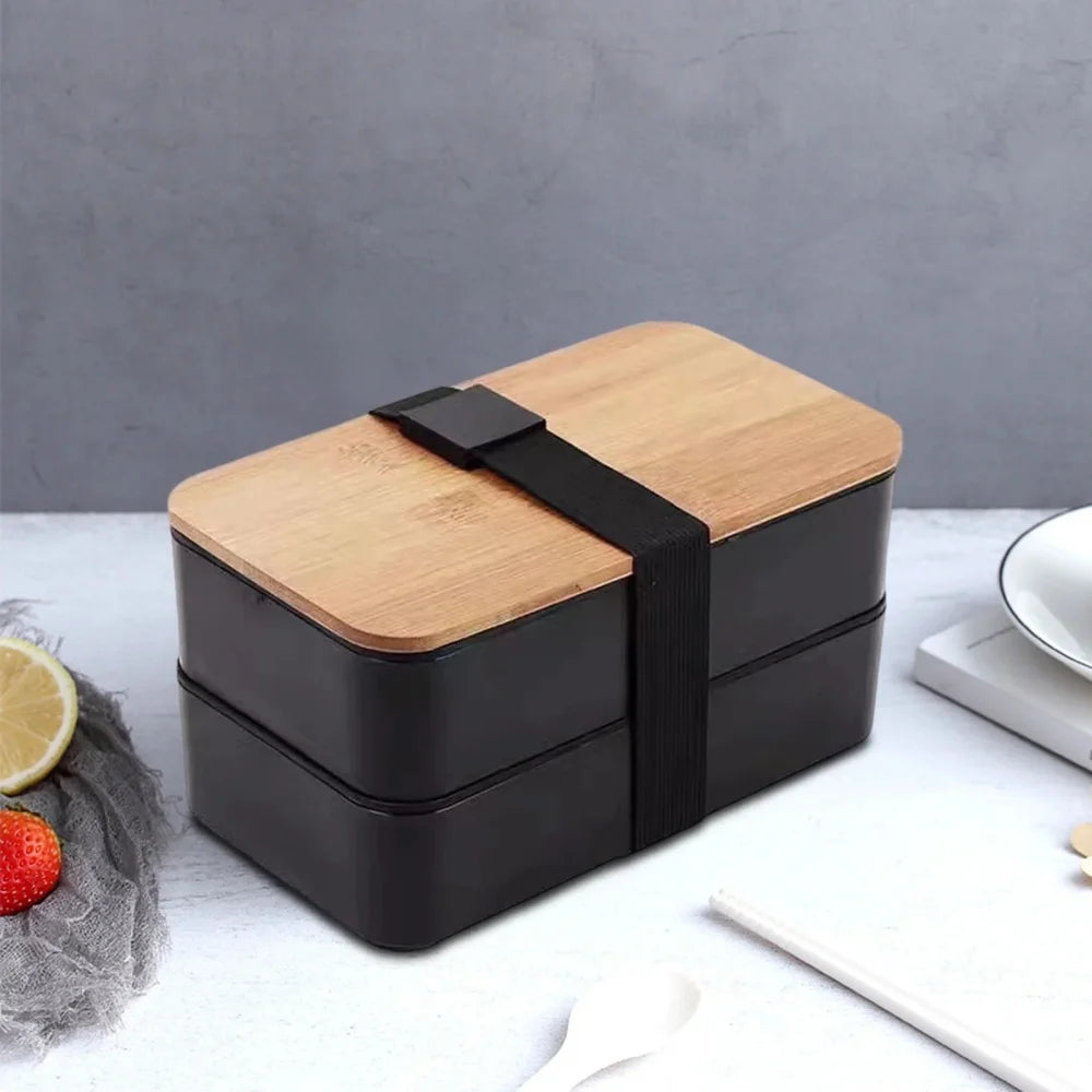 Adult Bento Lunch Box, 2-Tier Food Storage Container Set with Cutlery for Kids/children, Crisper Microwave and Dishwasher Safe
