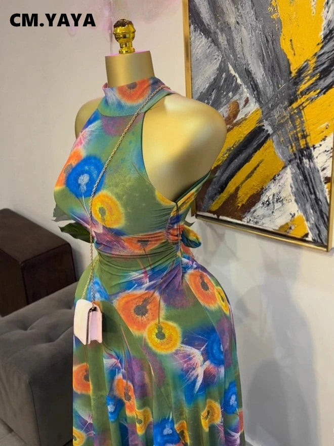 GLCMYAYA 2025 Fall Women O-neck Sleeveless Print Mermaid Maxi Dress Evening Birthday Beach Sexy Night Party Long Dresses