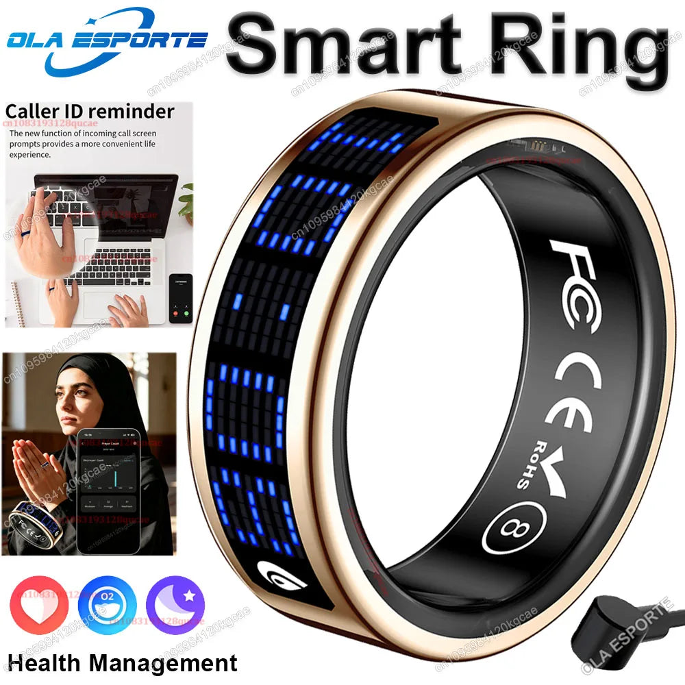 2026 New R12 Smart Ring with Display Screen and Touch, Wireless Charging, Health Manager, 5 ATM Waterproof Ring For Men Women