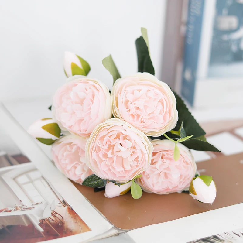 Peony Artificial Flower Exquisite Wedding Bridal Party Bouquets Home Vase Accessories Fake Christmas Table Garden Backdrop Decor