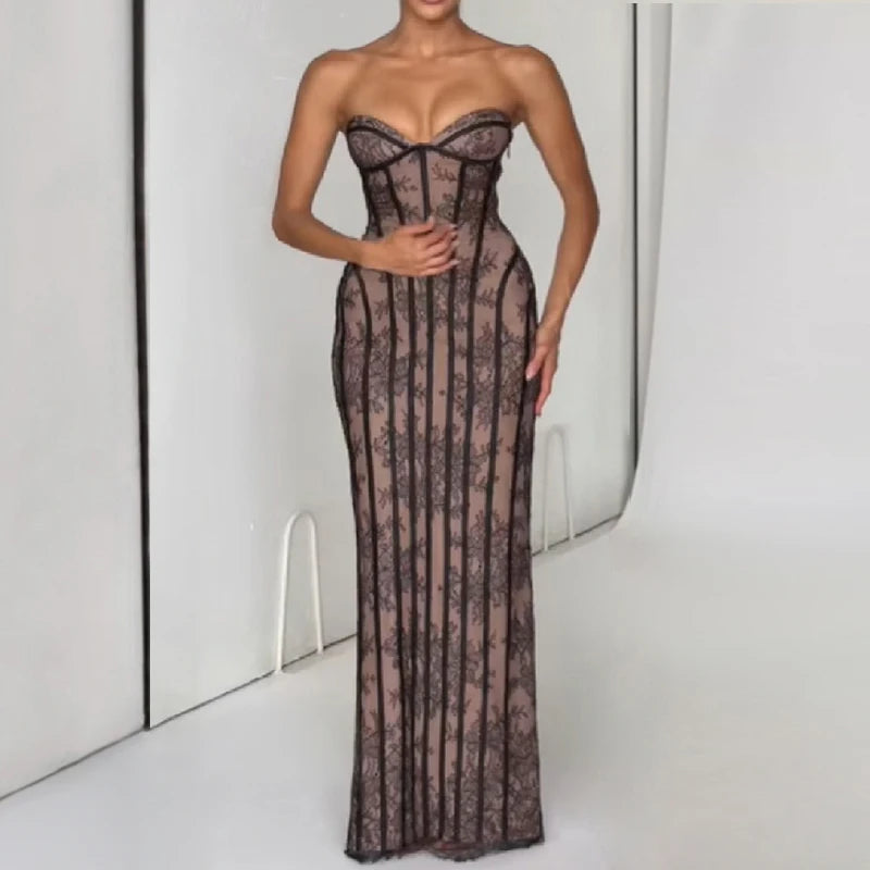 Chic Bold Strapless Gown Sexy Retro Lace Corset Women's Dresses Spicy Girls Parties Trendy Romantic Designers Female Outfits