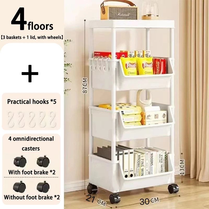 Kitchen Organizer Storage Rack Mobile Snack Toy Trolley Desk Side Book Shelf Rack Wheels