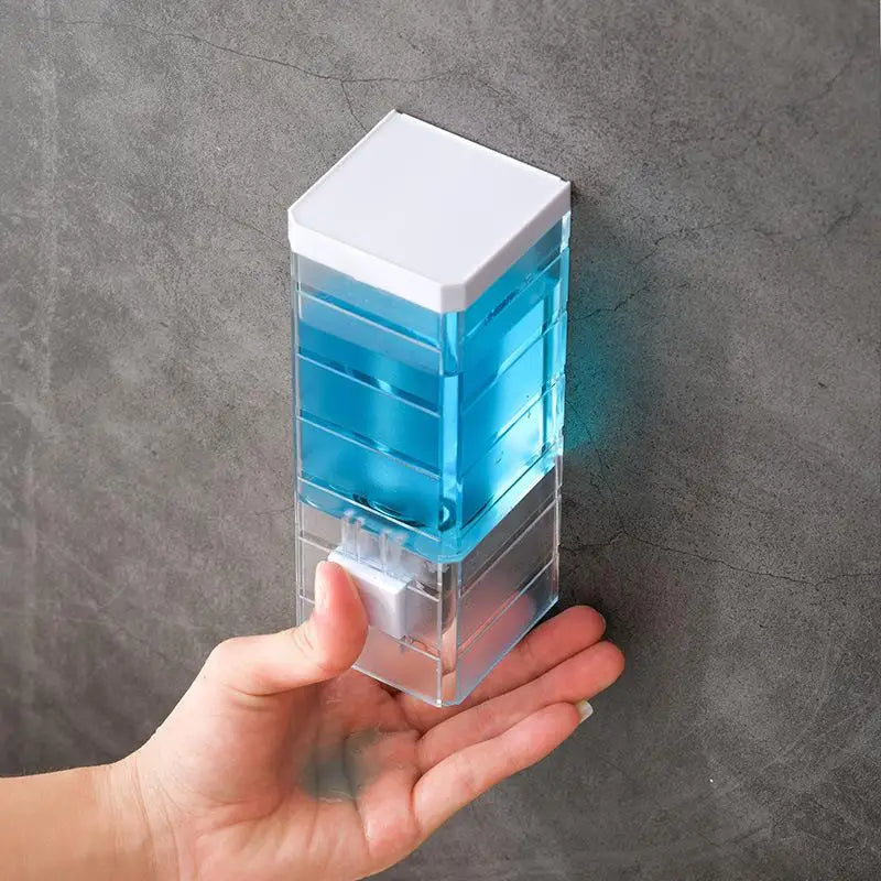 No Drill Wall Mounted Manual Press Soap Dispenser Transparent Soap Bottle Shampoo Dispenser for Bathroom Shower   JJ1587