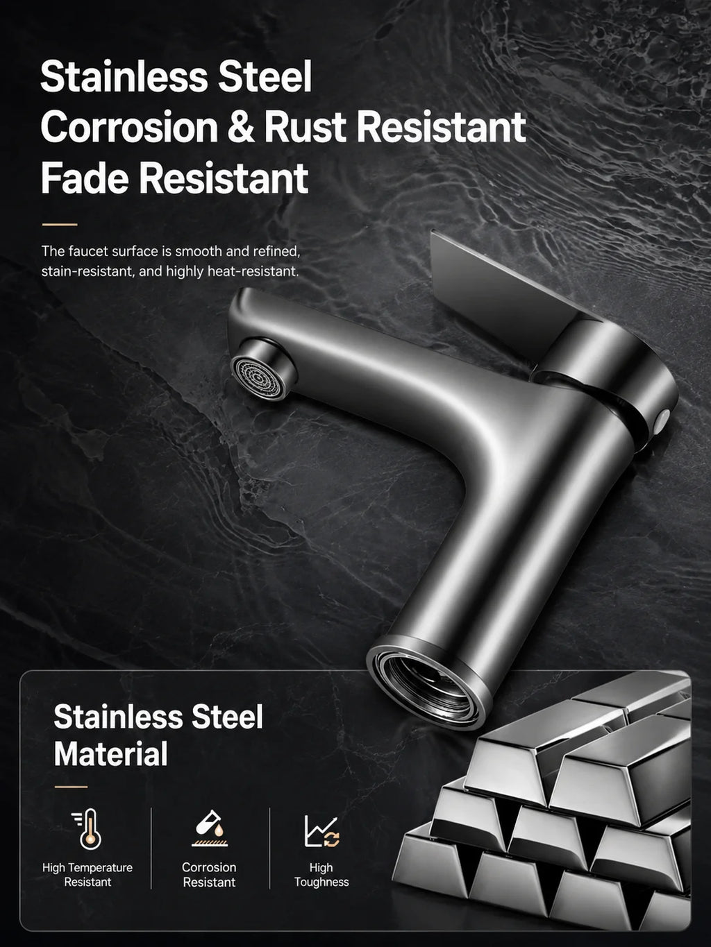 304 Stainless Steel Bathroom Sink Faucet Hot Cold Mixer Tap Single Handle Washbasin Water Faucet for Bathroom Vanity