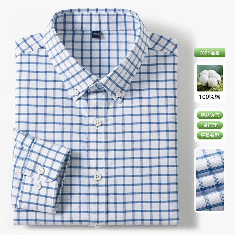 New 100% Pure Cotton Striped Shirt For Men's Long Sleeve Casual Regular Fit Soft Comfortable Business Social Shirts Men Clothing