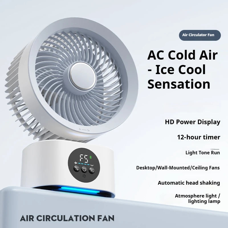 HOMEFISH USB Rechargeable Wall‑mounted Fan Foldable Swivel Portable Fan Built‑in Night Light Household Air Cooling Fan