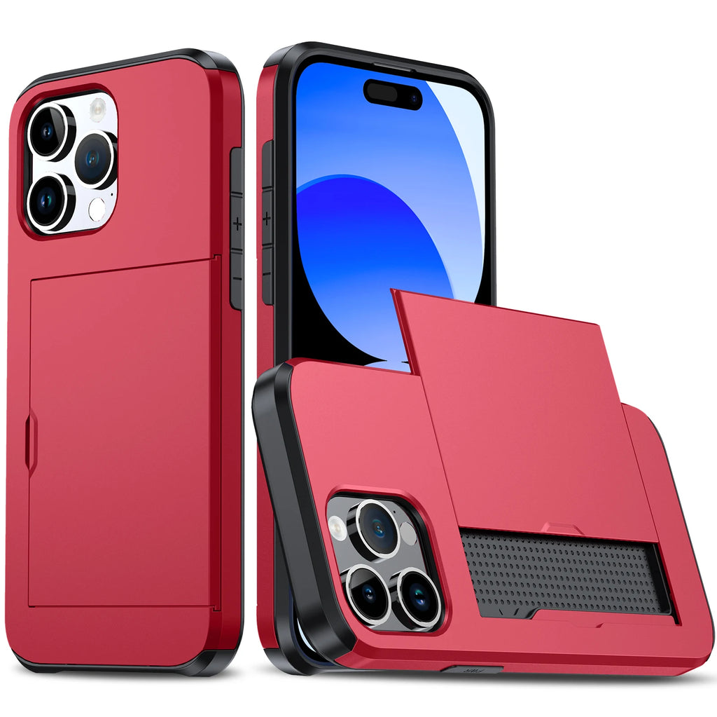 For iPhone 17 Pro Max 16 Pro Max 15 Pro 15 14 13 12 Wallet Card Case Holder Slide Slot Slim Hard PC Heavy Duty Protective Covers