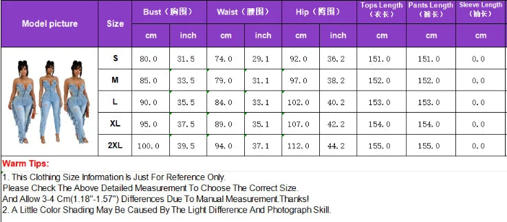 Side Tassel Holes Camisole Denim Jumpsuits Zipper Strapless Spaghetti Straps Backless Stretch Jeans Overalls Casual Streetwear