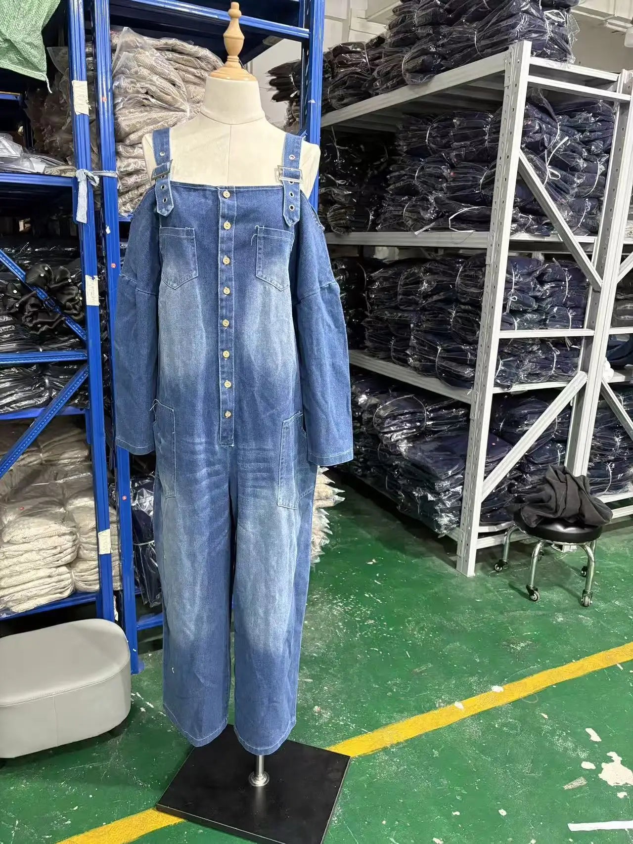 Sexy Off Shoulder Denim Overall Jumpsuit Pockets Wide Leg Playsuit