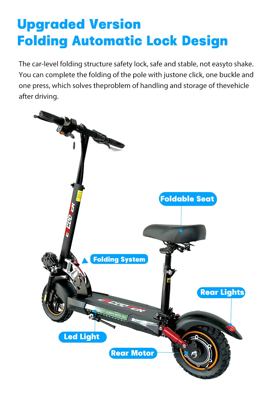 800W Powerful Electric Scooter 48V 13Ah Max Speed 45km/h Long Range 10'' Tires Dual Shock Absorbing Folding EScooter for Adults