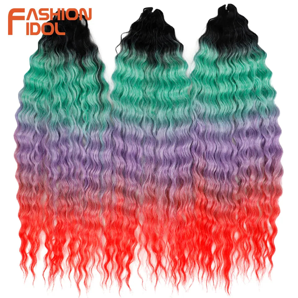 FASHION IDOL 24 Inch 300g Ariel Hair Synthetic Crochet Curly Hair Water Wave Braid Hair Ombre Blonde Braiding Hair Extensions