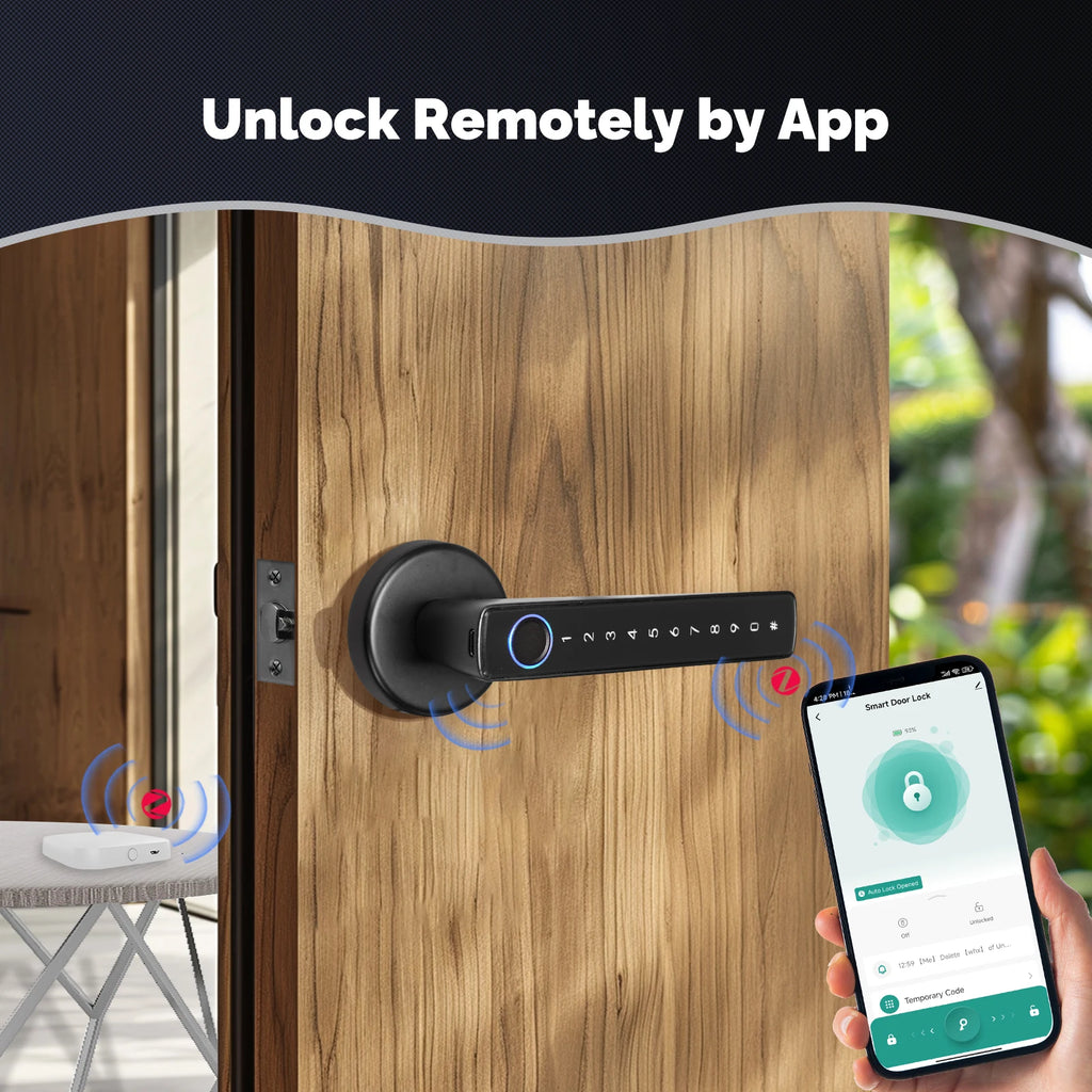 MOES Tuya Zigbee Smart Fingerprint Door Handle Lock Electronic Password APP Remote Unlock Hotel Apartment Office Rental House