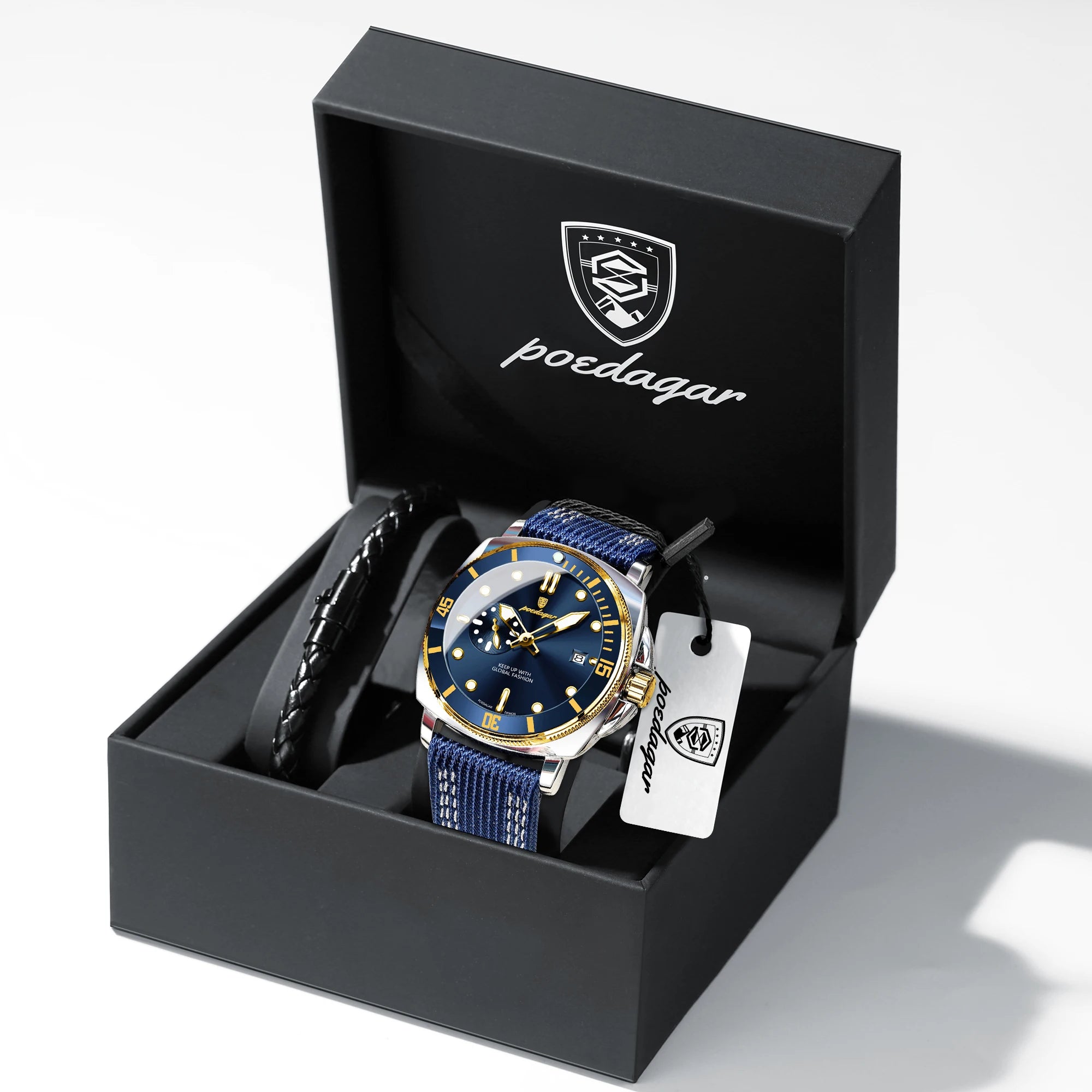 POEDAGAR Sport Military Men Clock Waterproof Luminous Date Top Luxury Watch For Man Nylon Leather Quartz Men's Watches Reloj+Box