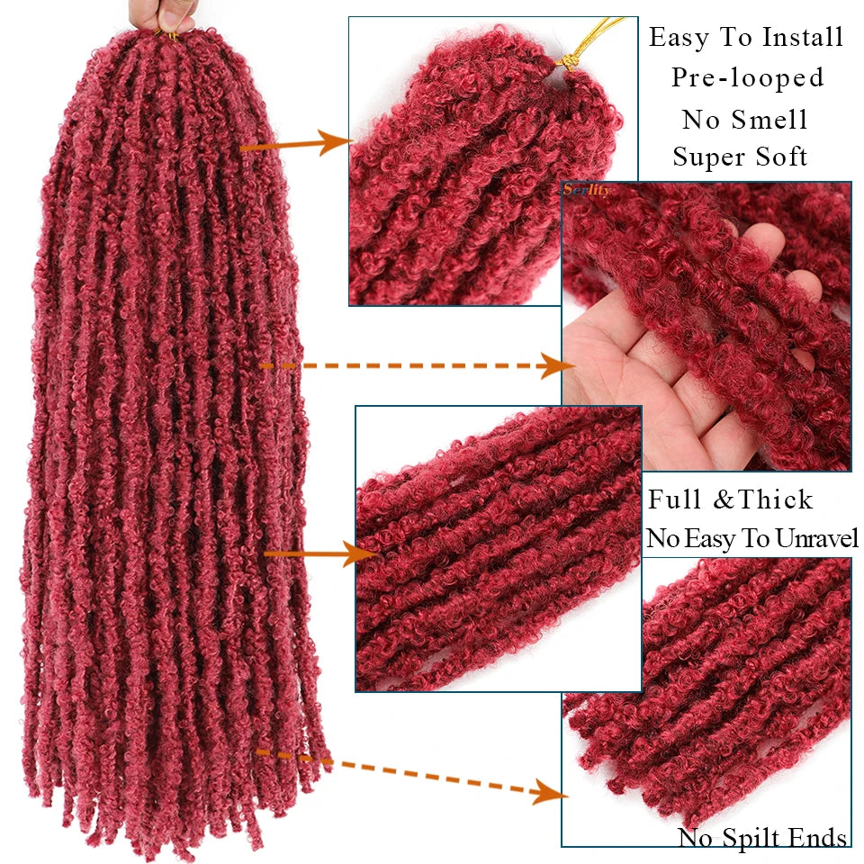BEWILL 12 14 18 24 Inch Butterfly Locs Crochet Hair Pre-looped Synthetic Distressed Faux Braids Hair Soft Locs Goddess Locs Hair