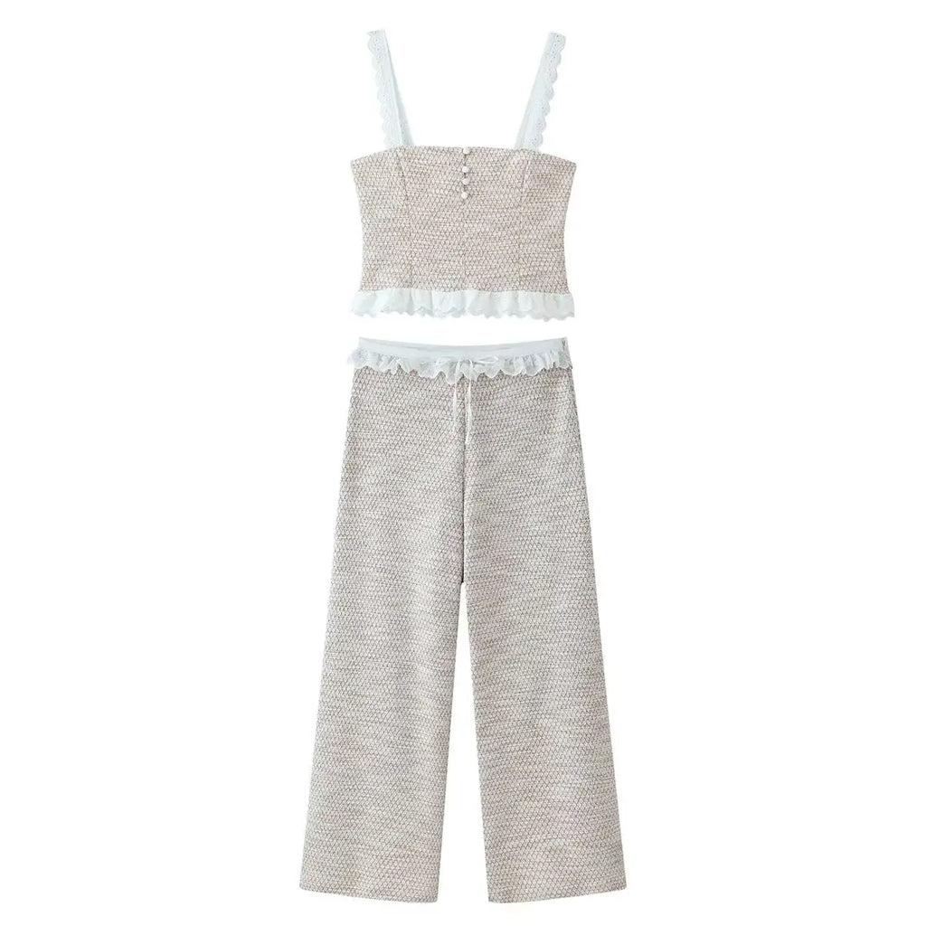 HH 2026 Women Splicing Texture Button Decoration Sleeveless Short Top+Casual Mid Waist Zipper Pants New Fashion 2 Piece Set