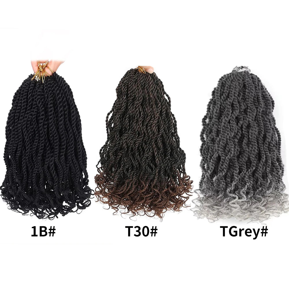 8 Packs Wavy Senegalese Twist Crochet Hair with Curly Ends, 8 Inch Black Synthetic Pre Looped Short Crochet Braids,