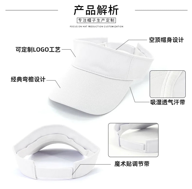 Solid Color Blank Sports Sun Hat Lightweight Breathable Adjustable Empty Top Visor for Golf Running Cycling Beach Summer Outdoo
