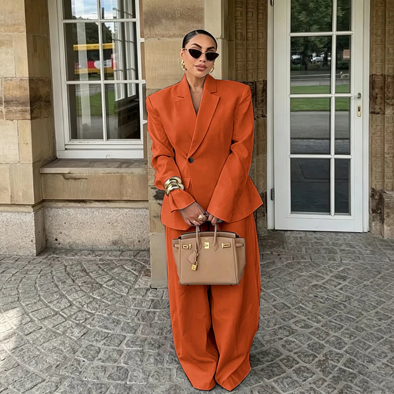 Chic White Wide-leg Pant Single Breasted Women Pants Set New Female Two Pieces(Blazer+Trousers) Conjuntos Femininos Elegantes