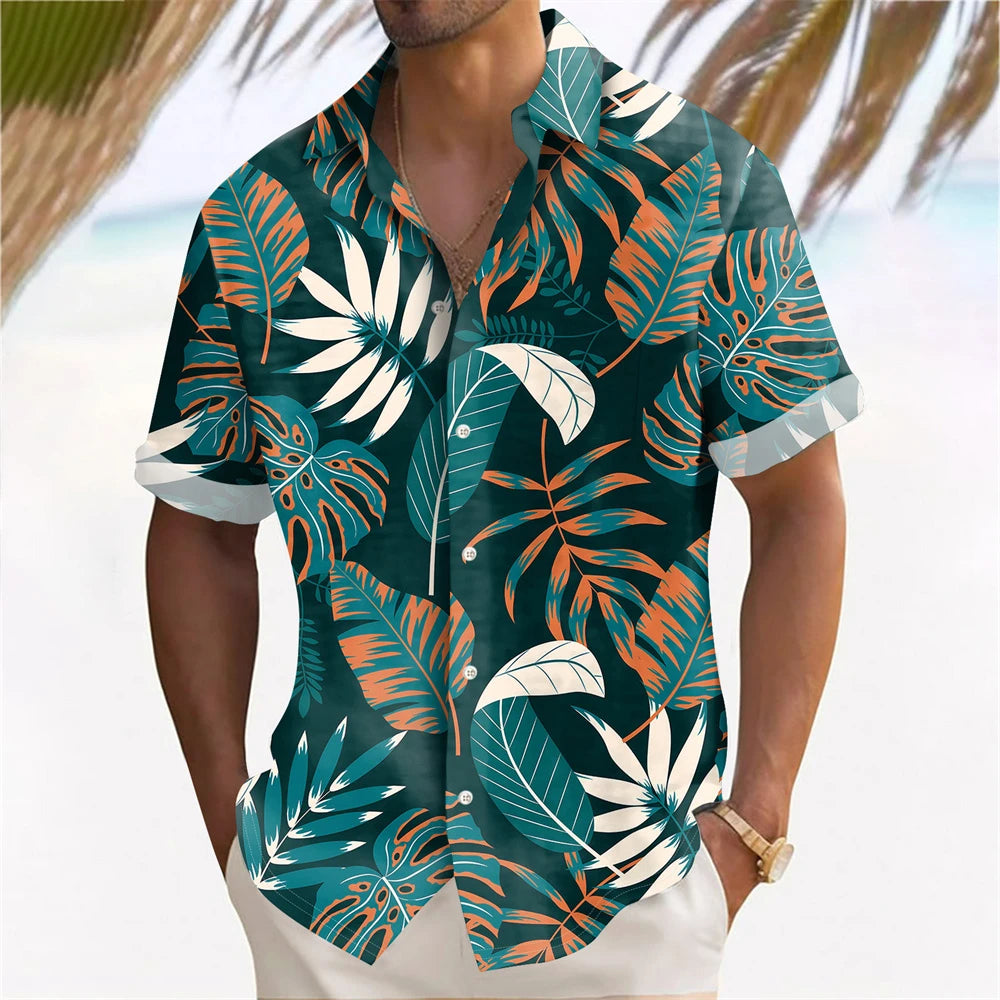 Hawaiian Plant Golden Leaves 3D Print Men's Hawaiian Shirt Outdoor Street Casual Summer Turndown Short Sleeve Polyester Shirt