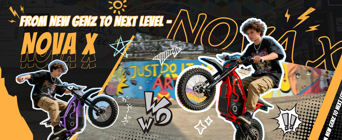 Eskute Nova X Electric Dirt Bike for Teens & Adults, 14"/12" Fat Tire Electric Motorcycle, 48V23AH Battery Nova Ebike 35-46MPH Ebike, Full Suspensions E-Moped for Kids, Teens & Adult