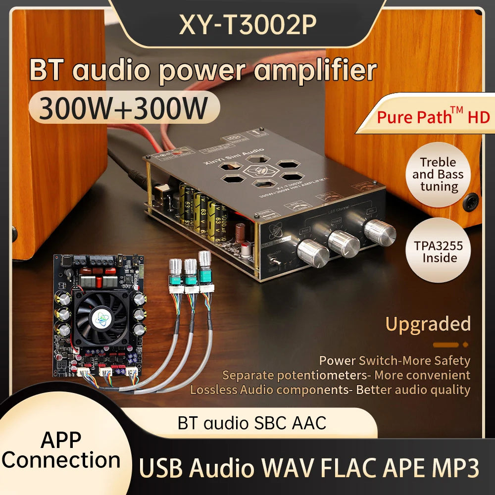 Upgraded 300W * 2 Bluetooth Digital Amplifier Board Module With High Low Frequency Adjustment TPA3255 Supporting APP XY-T3002P