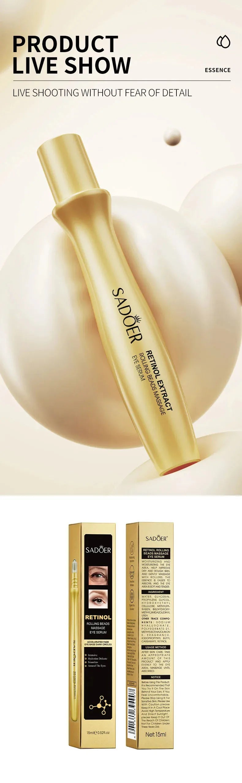 Snail Anti-Aging Face Cream Collagen Firming Fade Fine Lines Eye Massage Roller Anti Wrinkles Eye Bags Korean Skin Care Product