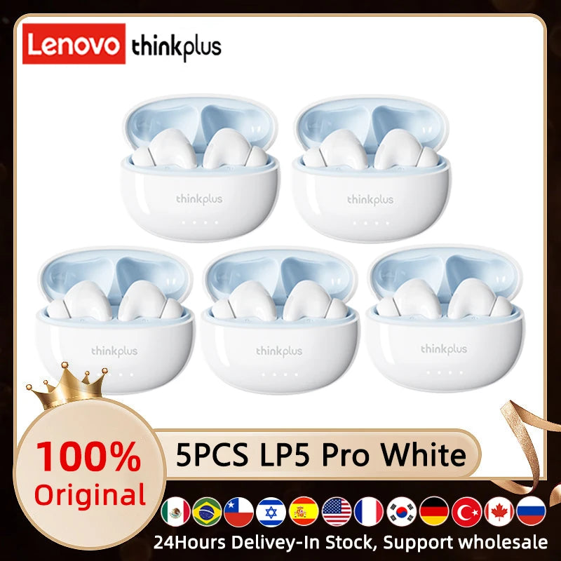 4/5Pcs Lenovo LP5Pro Headphones TWS Wireless Bluetooth 5.4 Earphones HiFi Sound Earbuds Gaming Sports Headset HD Call with Mic