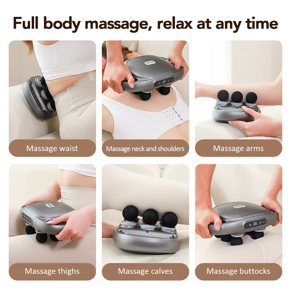 Electric Fascia Gun 6 Heads Massage Gun High Frequency Vibration Muscle Relax Body Massager Deep Tissue Back Leg Neck Massage