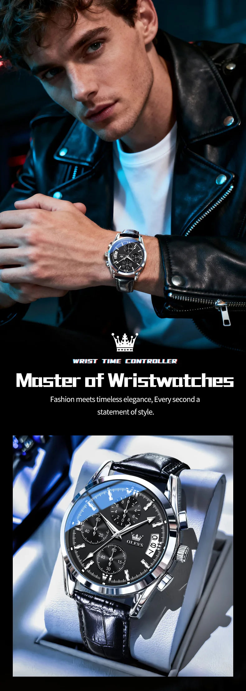 OLEVS 2987 Men Original Quartz Movement Wristwatch Fashion Metallic Texture Calendar Window Luminous Function Waterproof Watch