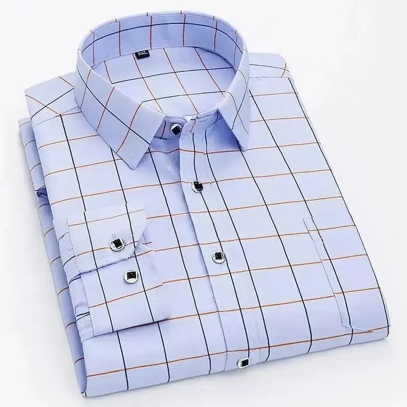 Stylish Men's Striped Shirt Printed Casual Business Dress Shirts Long Sleeve All-Match Slim Fit Fashion Korean Streetwear Shirts